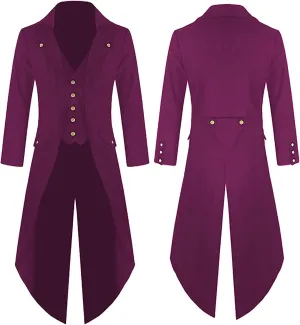 Sinzelimin Men's Tunic Tops Fashion Retro Halloween Gothic Style Tailcoat Coat Long Sleeve Lapel Windbreaker Trench Jacket