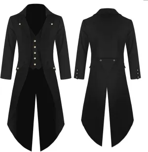 Sinzelimin Men's Tunic Tops Fashion Retro Halloween Gothic Style Tailcoat Coat Long Sleeve Lapel Windbreaker Trench Jacket
