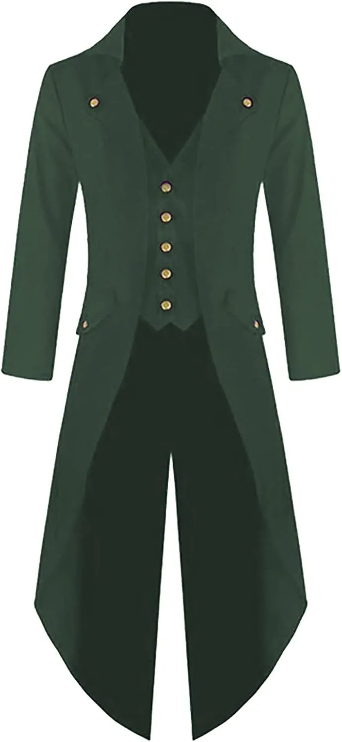 Sinzelimin Men's Tunic Tops Fashion Retro Halloween Gothic Style Tailcoat Coat Long Sleeve Lapel Windbreaker Trench Jacket