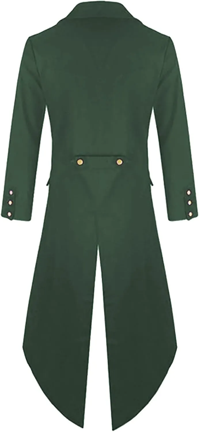 Sinzelimin Men's Tunic Tops Fashion Retro Halloween Gothic Style Tailcoat Coat Long Sleeve Lapel Windbreaker Trench Jacket