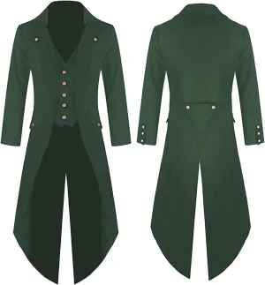 Sinzelimin Men's Tunic Tops Fashion Retro Halloween Gothic Style Tailcoat Coat Long Sleeve Lapel Windbreaker Trench Jacket
