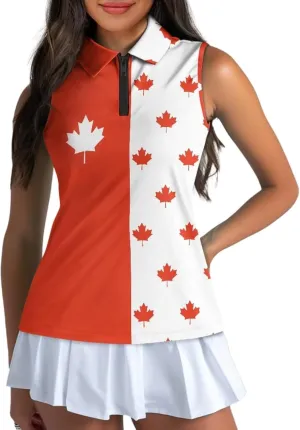 Sleeveless Golf Shirts for Womens V Neck Racerback with Collar Tennis Tank Tops Quick Dry Athletic Shirt