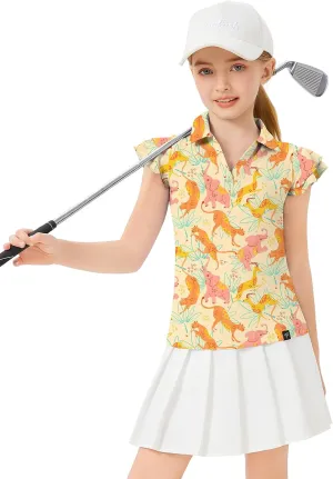 Soneven Girls Golf Polo Shirts V Neck Ruffle Sleeveless Tennis Shirts Lightweight Quick Dry Athletic Tank Tops