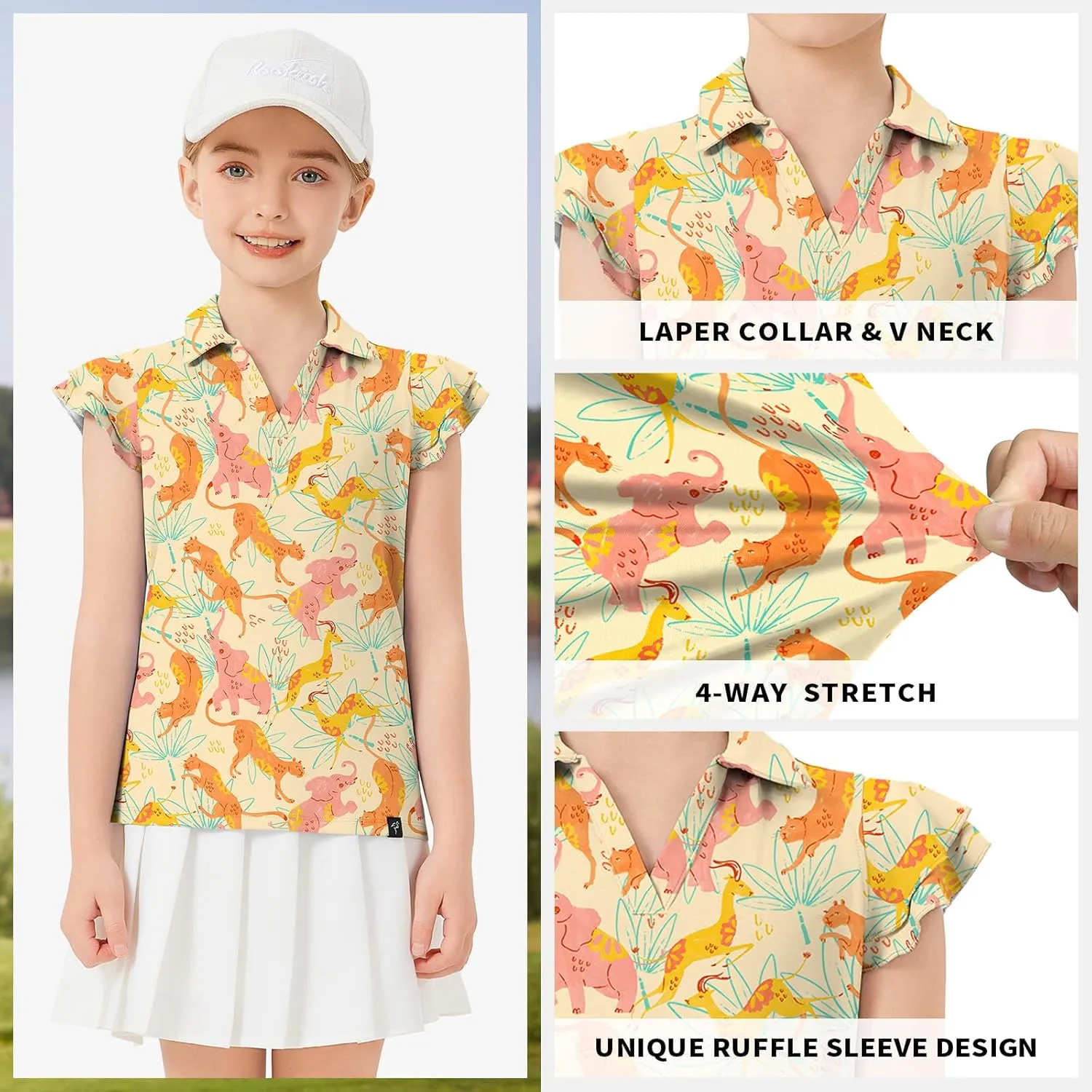 Soneven Girls Golf Polo Shirts V Neck Ruffle Sleeveless Tennis Shirts Lightweight Quick Dry Athletic Tank Tops