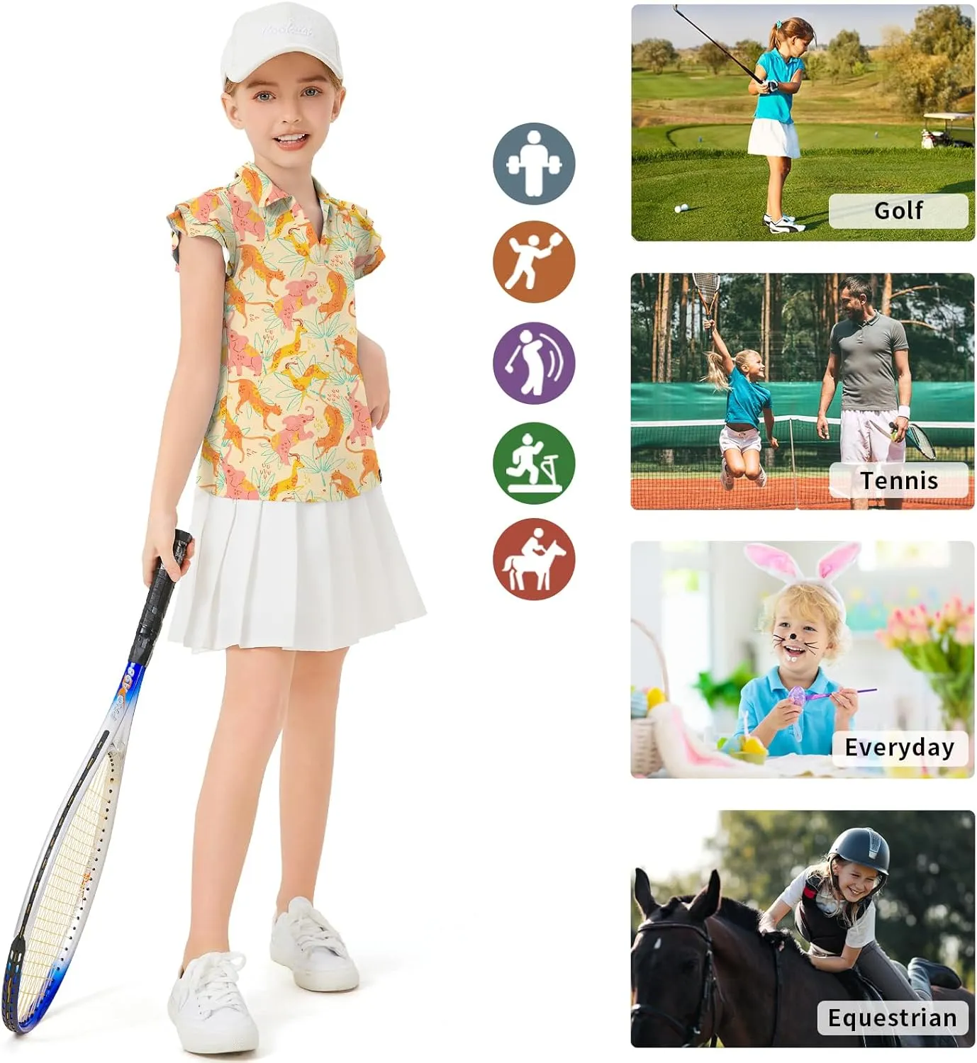 Soneven Girls Golf Polo Shirts V Neck Ruffle Sleeveless Tennis Shirts Lightweight Quick Dry Athletic Tank Tops