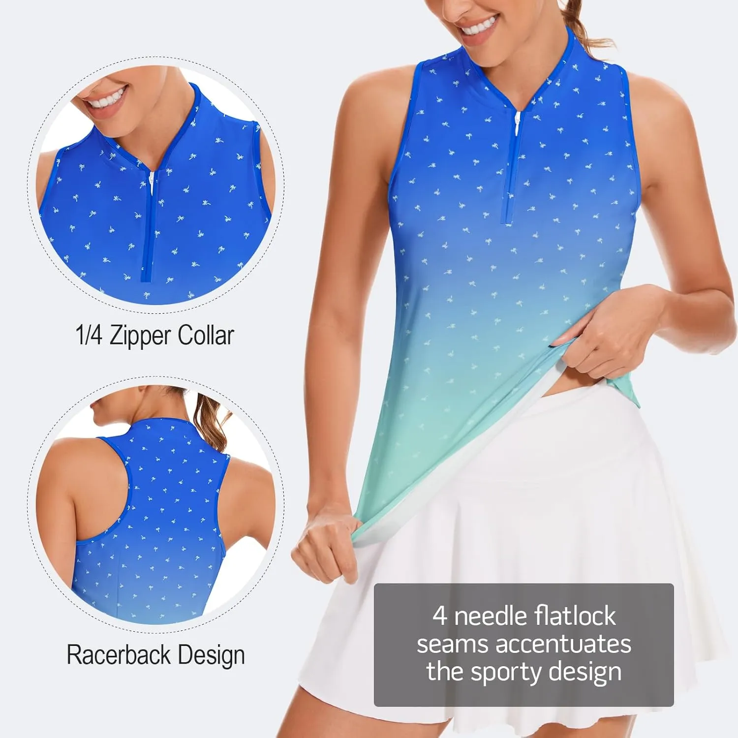 Soneven Women's Sleeveless Golf Shirt Racerback Polo Shirts with Pockets Tennis Tops Golf Tanks Pickleball Shirts