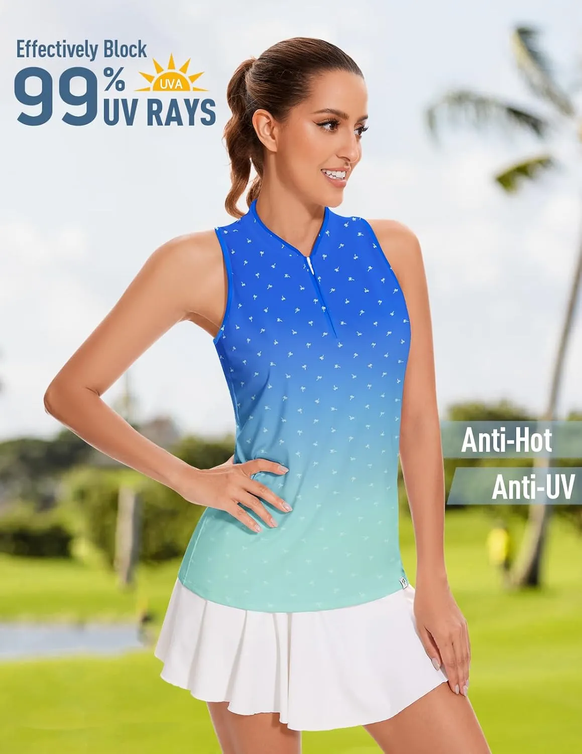 Soneven Women's Sleeveless Golf Shirt Racerback Polo Shirts with Pockets Tennis Tops Golf Tanks Pickleball Shirts
