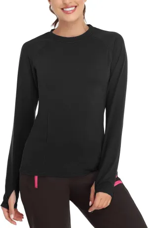 Soneven Women's Thermal Fleece Running Shirts Compression Shirts Quick Dry Workout Pullover Tops with Thumb Holes