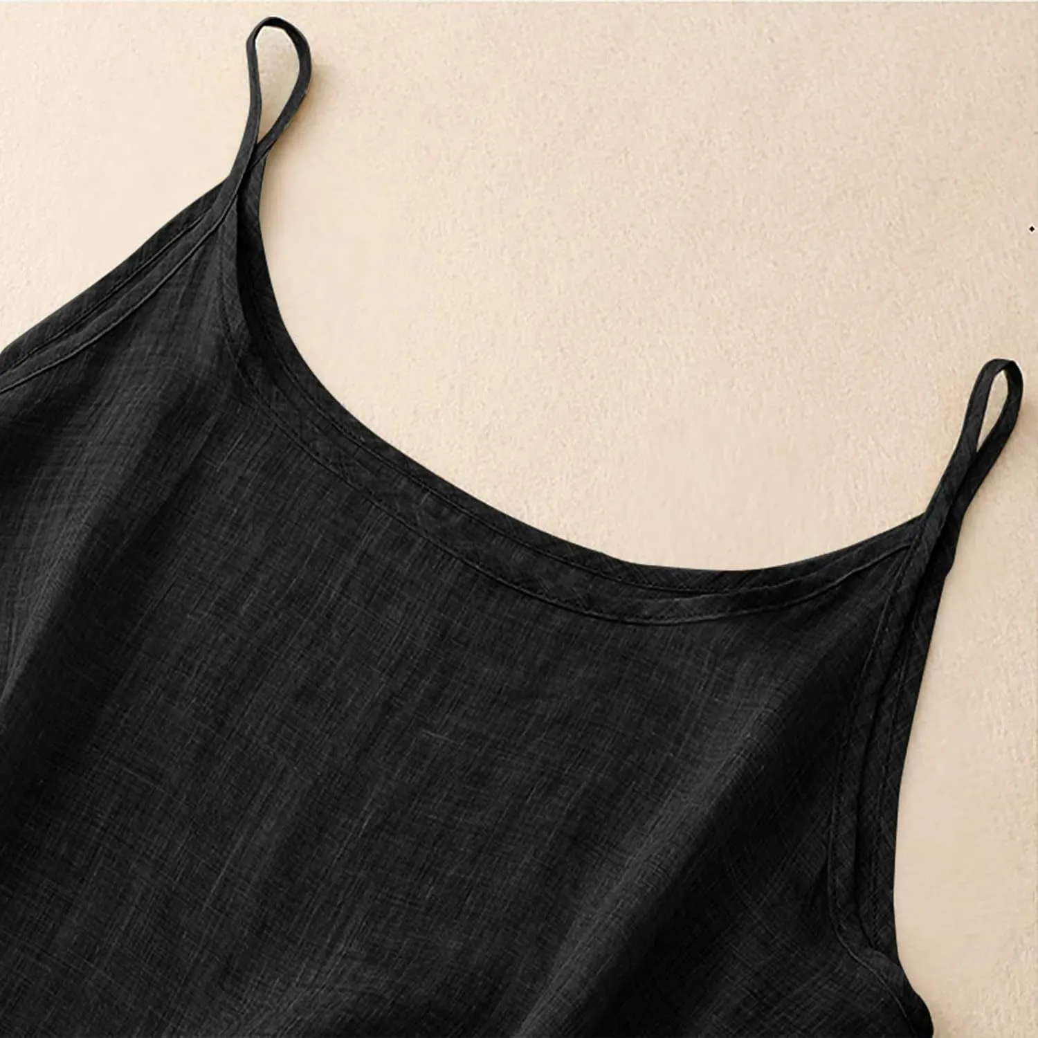 Spaghetti Strap Peplum Tops for Women Trendy Loose Fit Tank Cotton Linen Sleeveless Shirts Casual Vacation Outfits