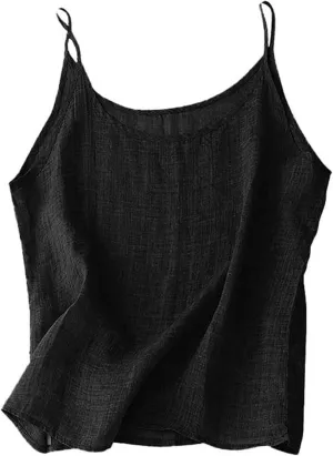Spaghetti Strap Peplum Tops for Women Trendy Loose Fit Tank Cotton Linen Sleeveless Shirts Casual Vacation Outfits