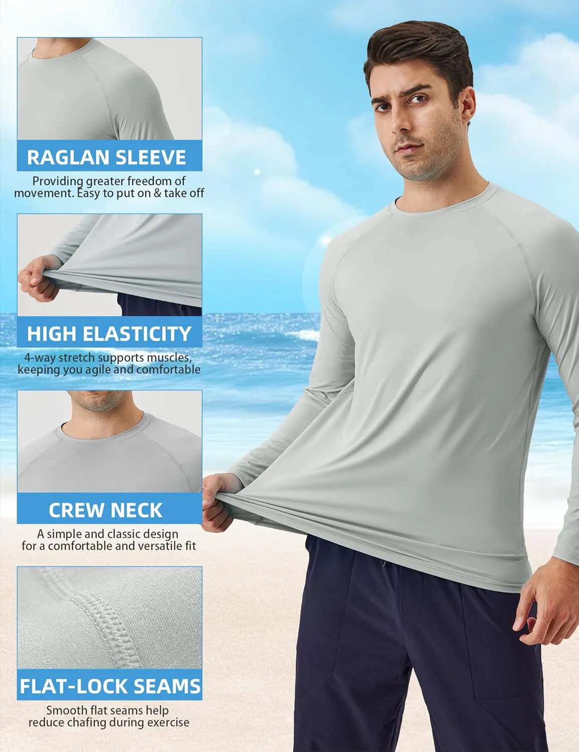 SPVISE Men's Long Sleeve Shirts UPF 50  UV Sun Protection Athletic Shirts Quick Dry Rash Guard Fishing Running T-Shirt Tops
