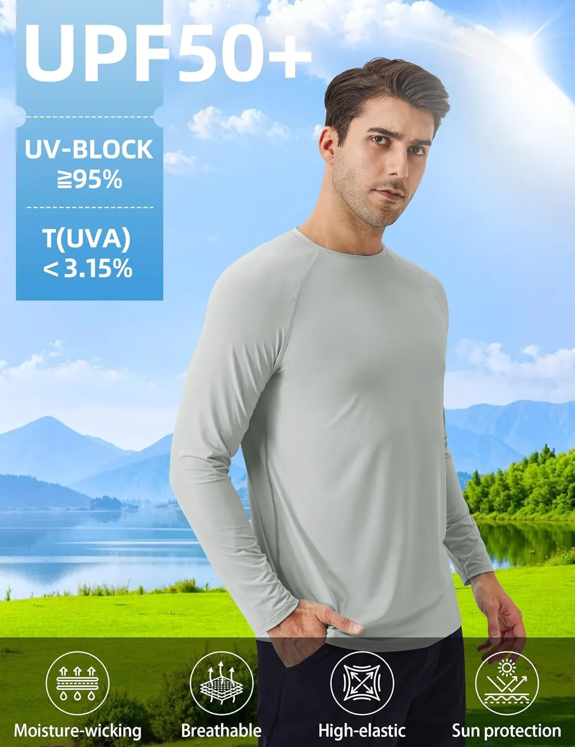 SPVISE Men's Long Sleeve Shirts UPF 50  UV Sun Protection Athletic Shirts Quick Dry Rash Guard Fishing Running T-Shirt Tops