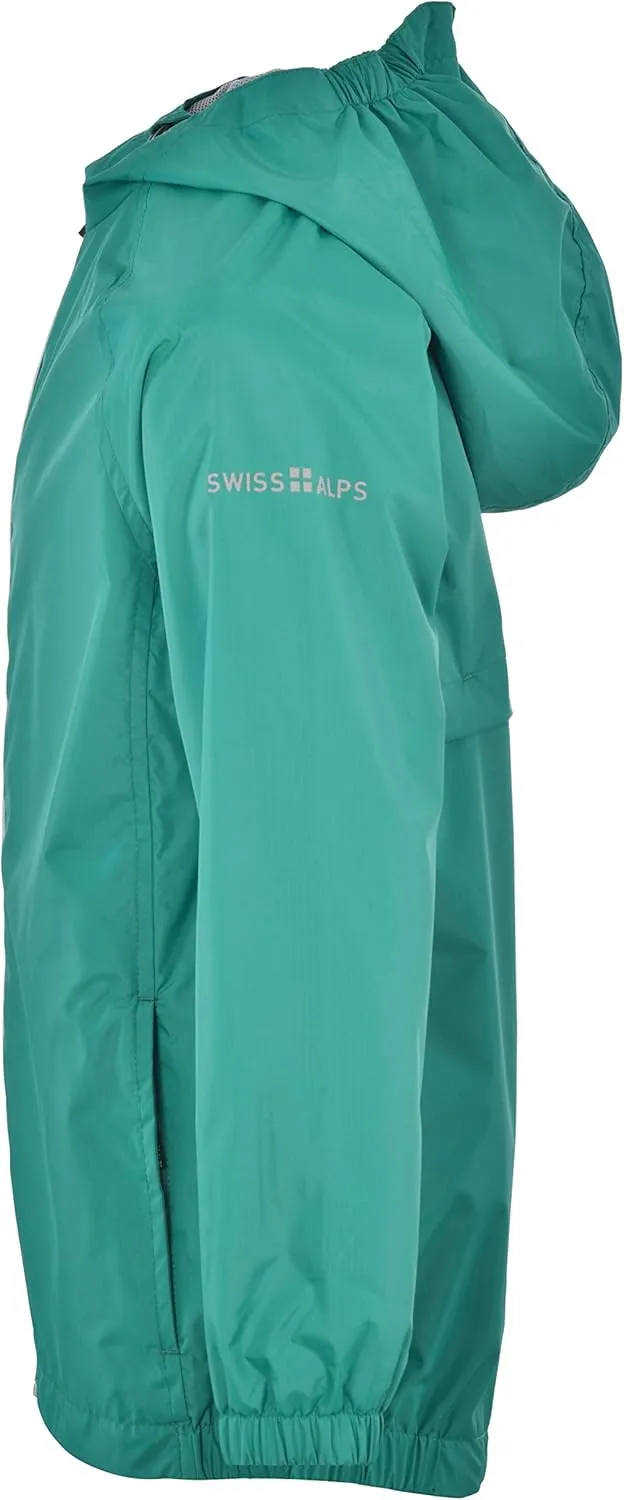 Swiss Alps Boys' Waterproof Hooded Rain Jacket Outdoor Windbreaker Lightweight Raincoats for Kids Wind Resistant