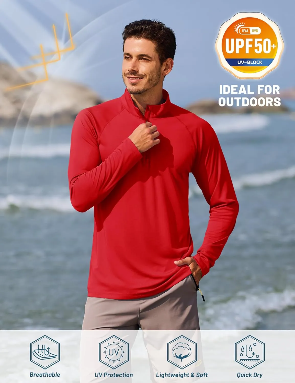 TACVASEN Men's Long Sleeve Athletic Shirts 1/4 Pullover Zip Sun Protection Rash Guard UPF 50  Outdoor Running T-Shirts