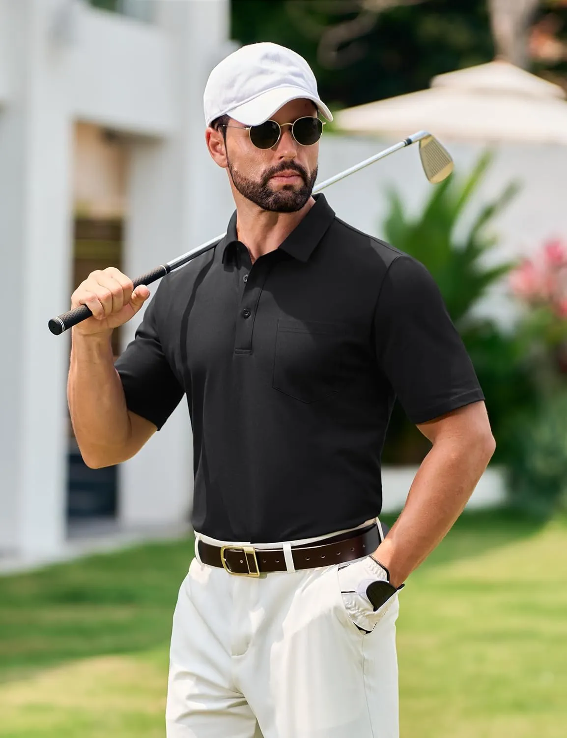 TACVASEN Mens Polo Golf Shirts with Pocket Pique Cooling Performance Moisture Wicking Polo Shirts