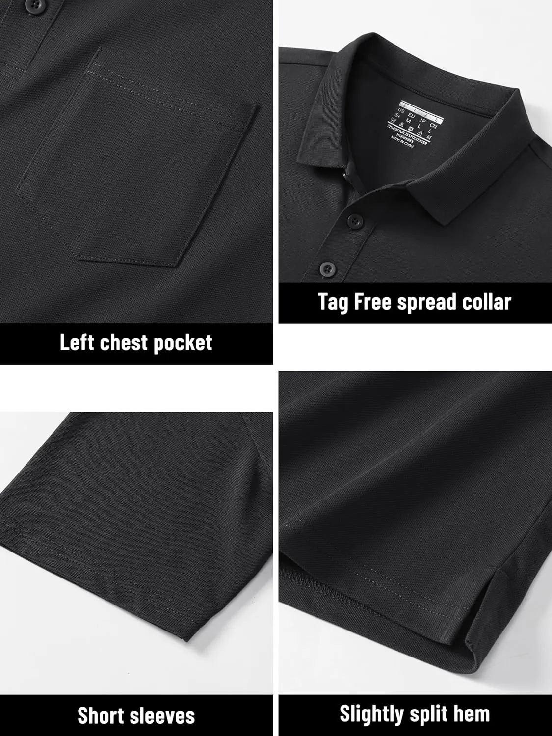 TACVASEN Mens Polo Golf Shirts with Pocket Pique Cooling Performance Moisture Wicking Polo Shirts