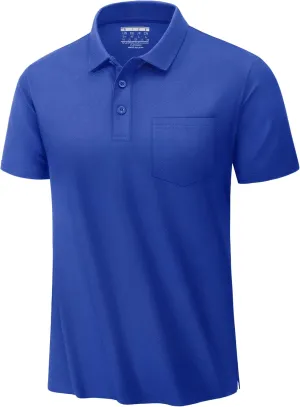 TACVASEN Mens Polo Golf Shirts with Pocket Pique Cooling Performance Moisture Wicking Polo Shirts