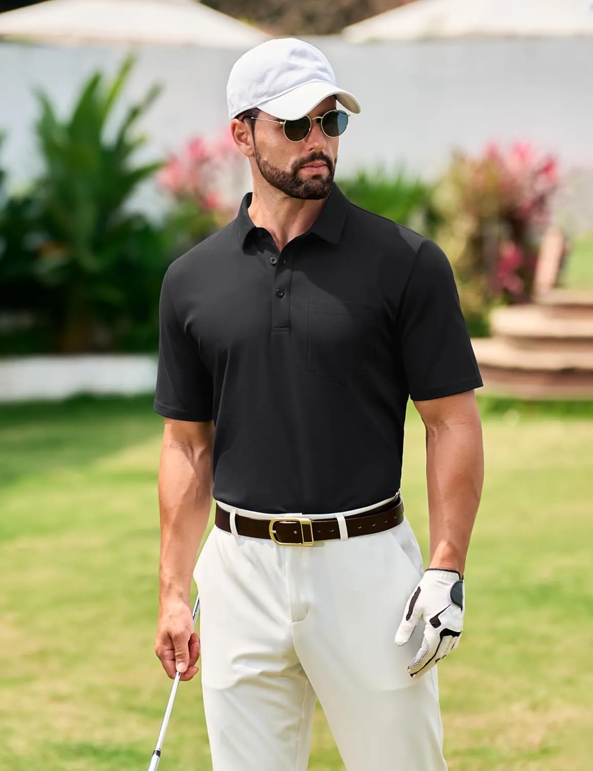 TACVASEN Mens Polo Golf Shirts with Pocket Pique Cooling Performance Moisture Wicking Polo Shirts
