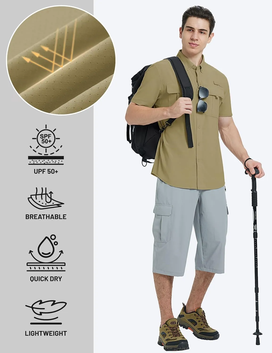 TACVASEN Mens Short Sleeve Sun Protection Shirt UPF 50  Quick Dry Fishing Cooling UV Shirts Outdoor Tactical Hiking Shirts