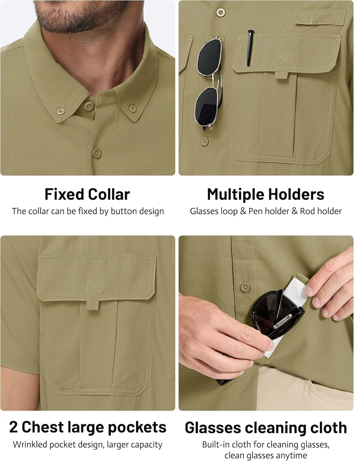 TACVASEN Mens Short Sleeve Sun Protection Shirt UPF 50  Quick Dry Fishing Cooling UV Shirts Outdoor Tactical Hiking Shirts