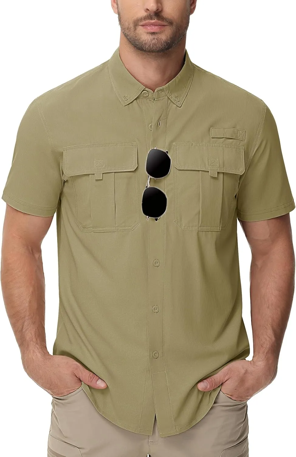 TACVASEN Mens Short Sleeve Sun Protection Shirt UPF 50  Quick Dry Fishing Cooling UV Shirts Outdoor Tactical Hiking Shirts
