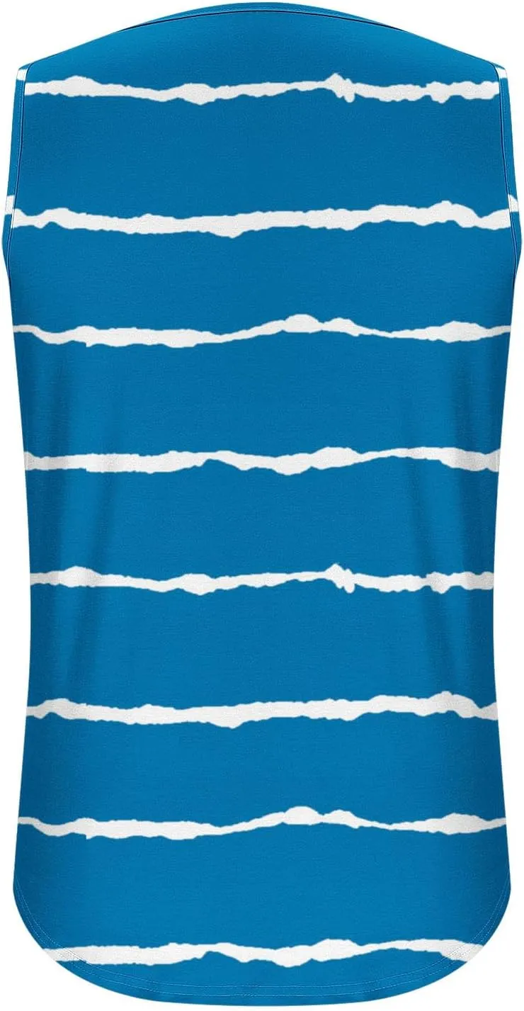 Tank Tops Women Striped Print Sleeveless Blouse Summer Hollow Out V Neck Camisoles Loose Fit Pleated Casual T-Shirt 2025