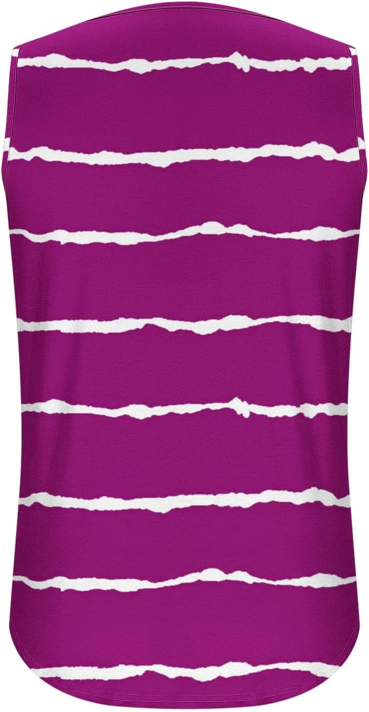 Tank Tops Women Striped Print Sleeveless Blouse Summer Hollow Out V Neck Camisoles Loose Fit Pleated Casual T-Shirt 2025