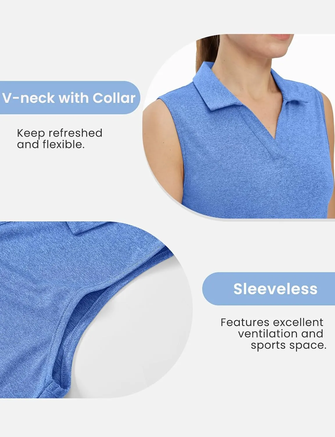 TBMPOY Women's Golf Shirts Sleeveless Collared Polo Tank Top UPF 50  Quick Dry Tennis V-Neck Ladies Sports