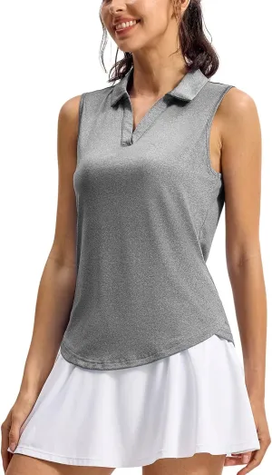 TBMPOY Women's Golf Shirts Sleeveless Collared Polo Tank Top UPF 50  Quick Dry Tennis V-Neck Ladies Sports