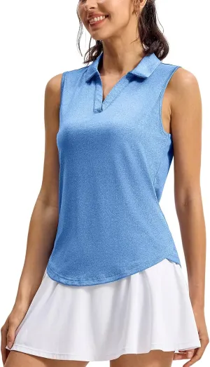TBMPOY Women's Golf Shirts Sleeveless Collared Polo Tank Top UPF 50  Quick Dry Tennis V-Neck Ladies Sports