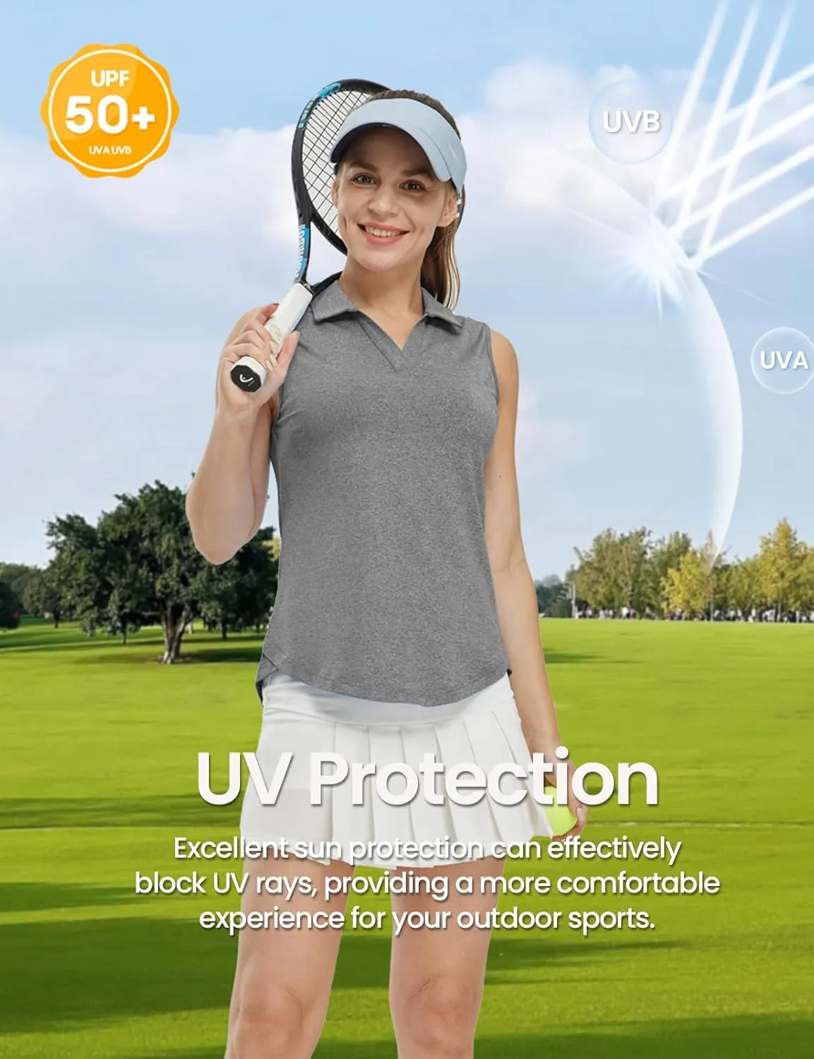 TBMPOY Women's Golf Shirts Sleeveless Collared Polo Tank Top UPF 50  Quick Dry Tennis V-Neck Ladies Sports