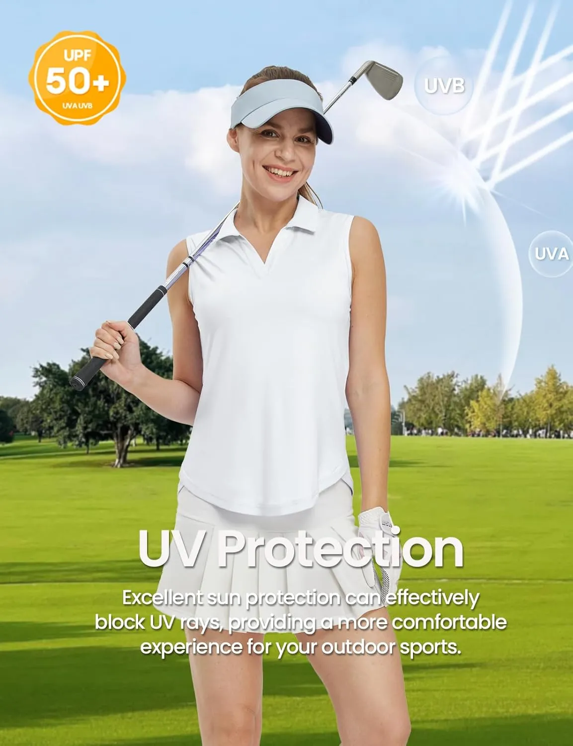 TBMPOY Women's Golf Shirts Sleeveless Collared Polo Tank Top UPF 50  Quick Dry Tennis V-Neck Ladies Sports