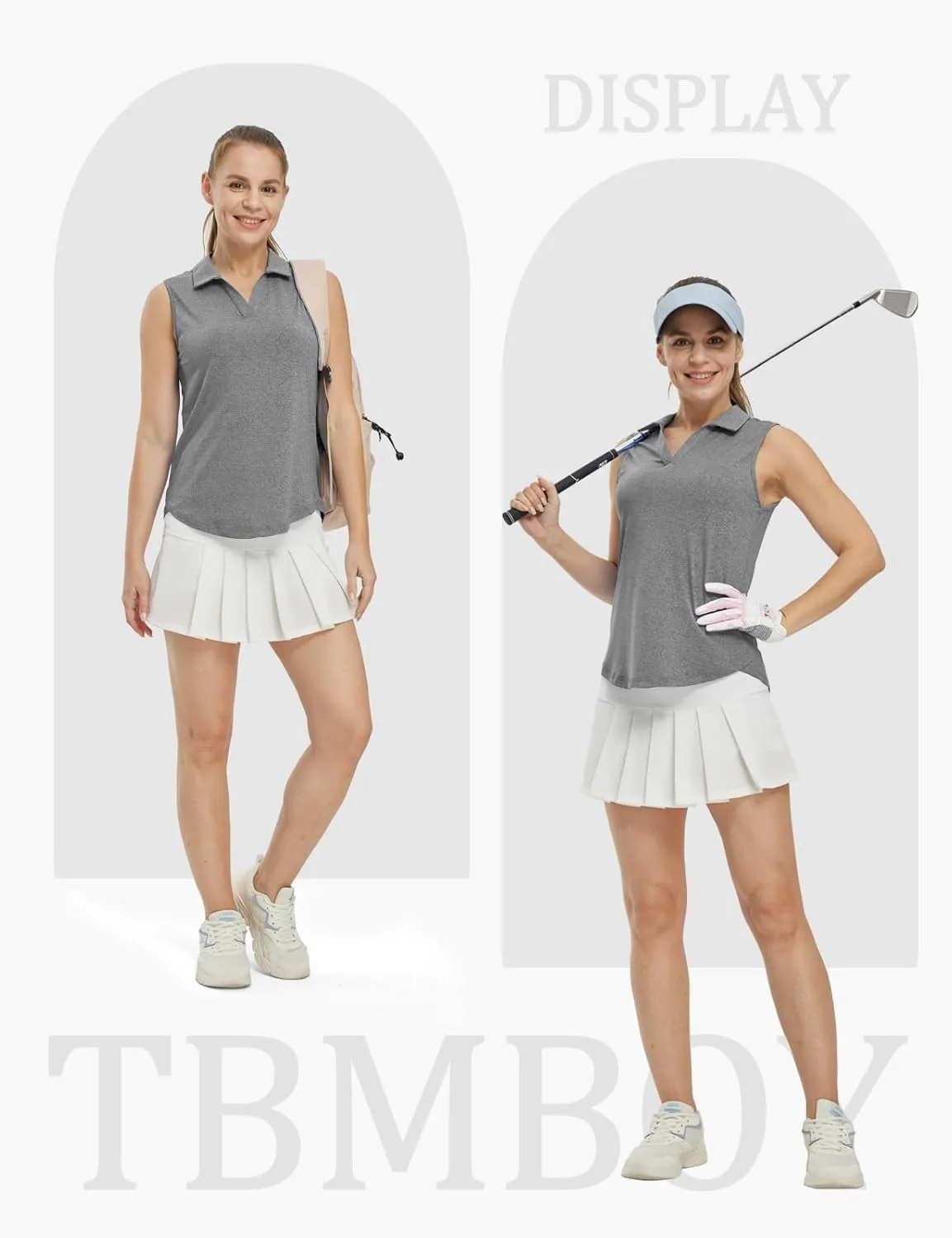 TBMPOY Women's Golf Shirts Sleeveless Collared Polo Tank Top UPF 50  Quick Dry Tennis V-Neck Ladies Sports