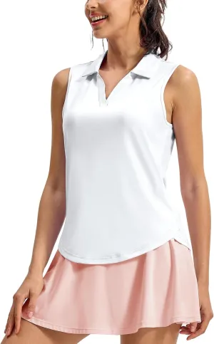 TBMPOY Women's Golf Shirts Sleeveless Collared Polo Tank Top UPF 50  Quick Dry Tennis V-Neck Ladies Sports