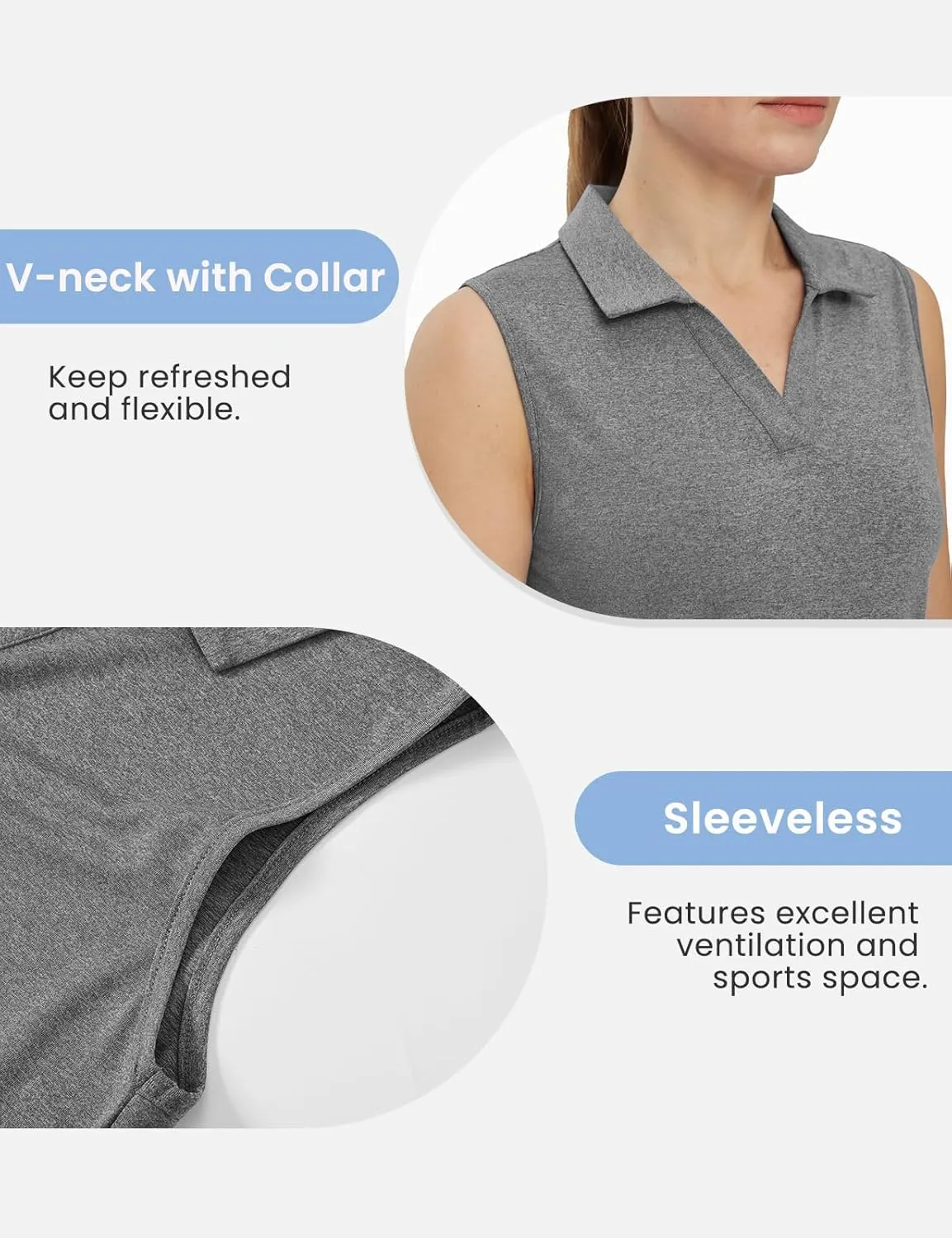 TBMPOY Women's Golf Shirts Sleeveless Collared Polo Tank Top UPF 50  Quick Dry Tennis V-Neck Ladies Sports