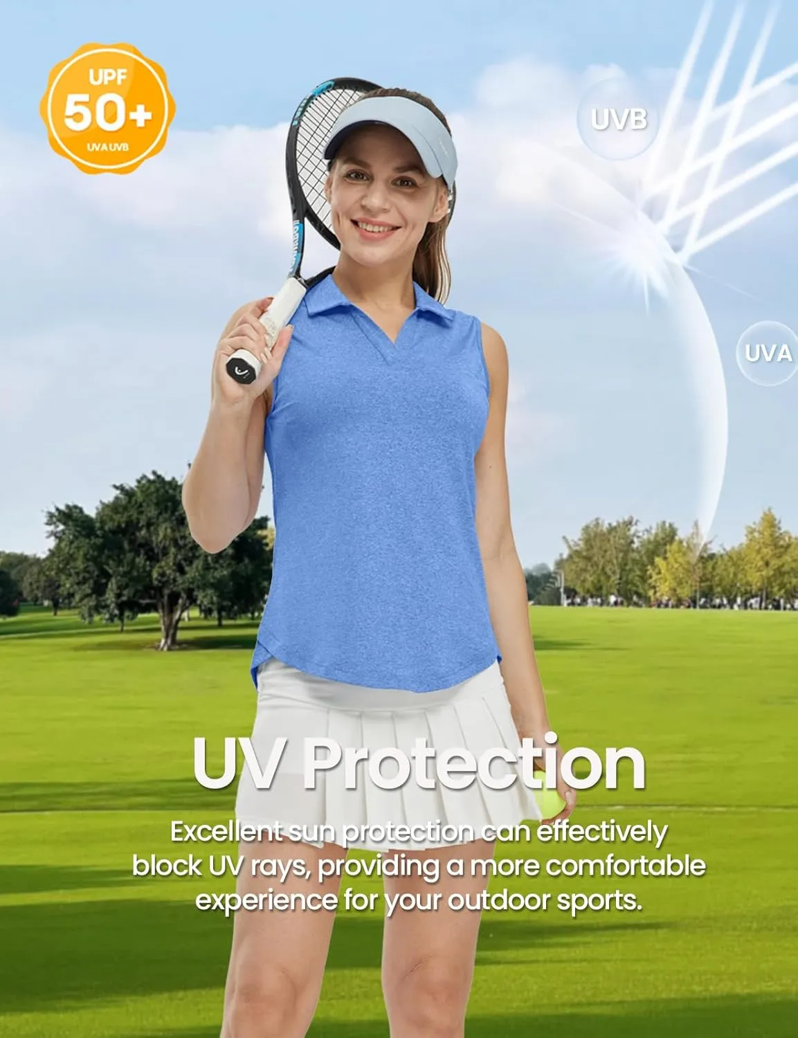 TBMPOY Women's Golf Shirts Sleeveless Collared Polo Tank Top UPF 50  Quick Dry Tennis V-Neck Ladies Sports