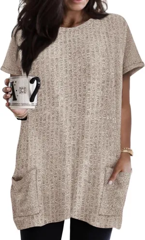 TIYOMI Plus Size Shirts for Women Pocket Long Tunic Tops Summer Casual T-Shirts XL-5XL