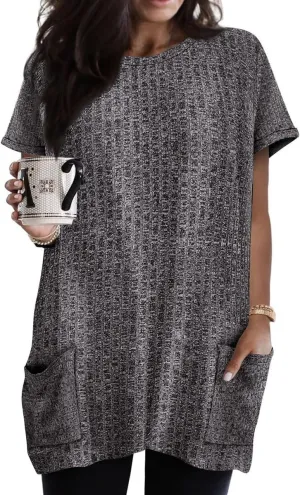 TIYOMI Plus Size Shirts for Women Pocket Long Tunic Tops Summer Casual T-Shirts XL-5XL