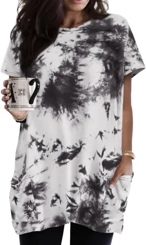 TIYOMI Plus Size Shirts for Women Pocket Long Tunic Tops Summer Casual T-Shirts XL-5XL