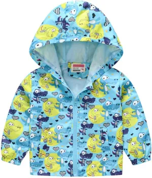 Toddler Boys Girls Sunscreen Hooded Cartoon Print Zip Jacket Trench Lightweight Kids Coats Windbreaker Casual Outerwear