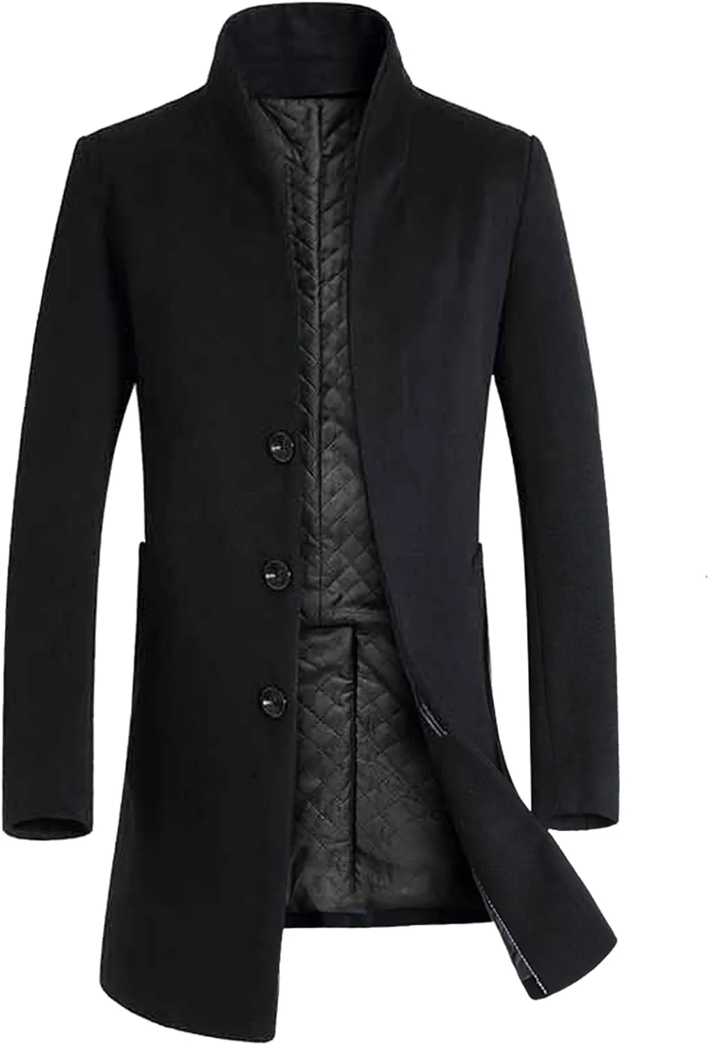Trench Coat Men Men's Trench Coat Wool Blend Slim Fit Top Coat Single Breasted Business Overcoat