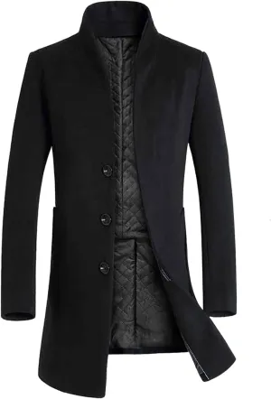 Trench Coat Men Men's Trench Coat Wool Blend Slim Fit Top Coat Single Breasted Business Overcoat