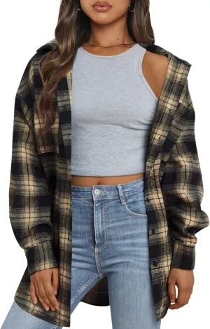 Trendy Queen Women Shackets Long Sleeve Flannel Shirts Button Down Blouse Plaid Tops Fall Outfits Fashion Winter Jackets 2025