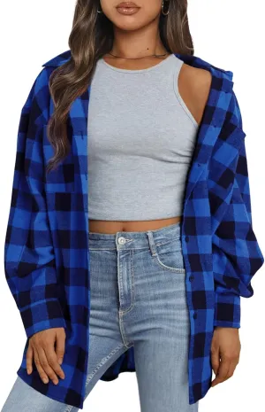 Trendy Queen Women Shackets Long Sleeve Flannel Shirts Button Down Blouse Plaid Tops Fall Outfits Fashion Winter Jackets 2025