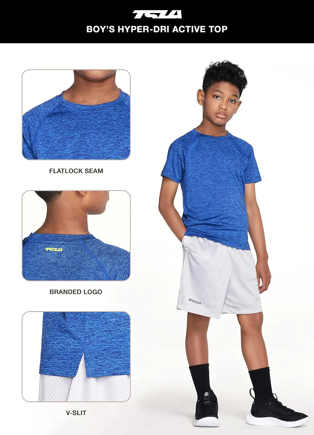 TSLA Kids Youth Running T-Shirts, Dry FIT Athletic Sports Short Sleeve Shirts