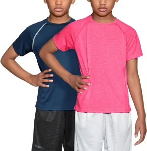 TSLA Kids Youth Running T-Shirts, Dry FIT Athletic Sports Short Sleeve Shirts