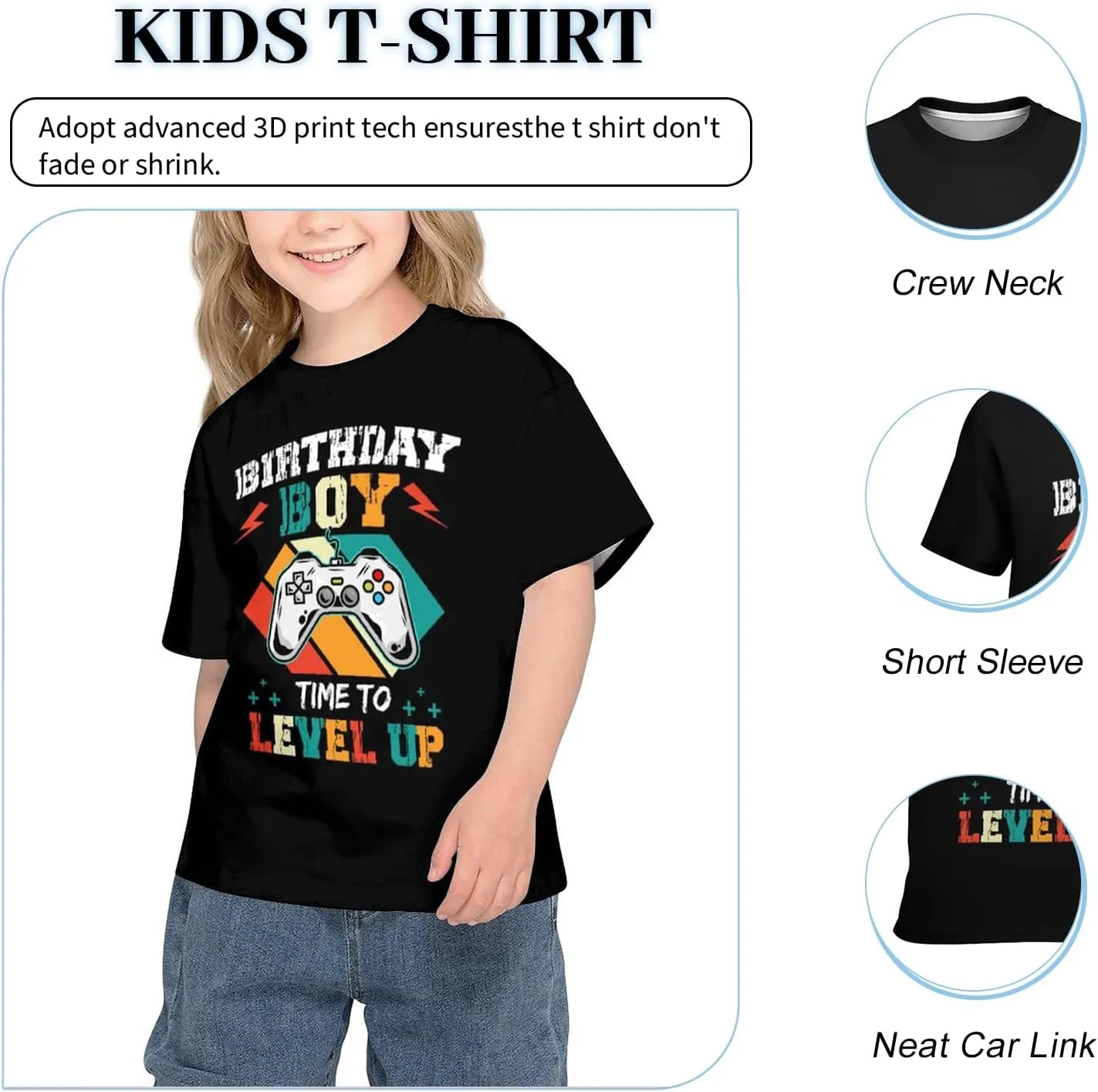 Unisex 3D Graphic Printed T-Shirts, Boys Girls Kids Crewneck Short Sleeve T Shirts, Cool Tees for 6-16 Years Teens