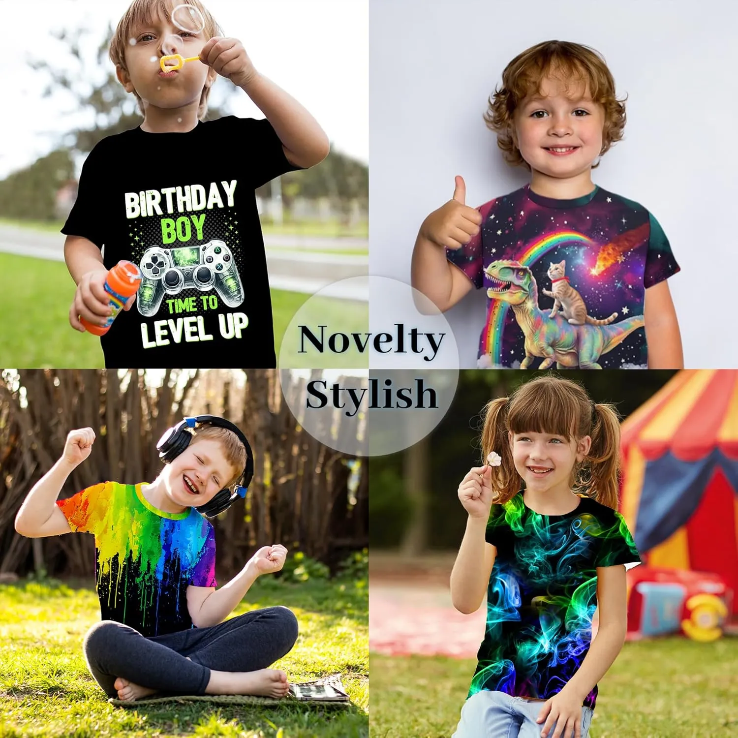 Unisex 3D Graphic Printed T-Shirts, Boys Girls Kids Crewneck Short Sleeve T Shirts, Cool Tees for 6-16 Years Teens