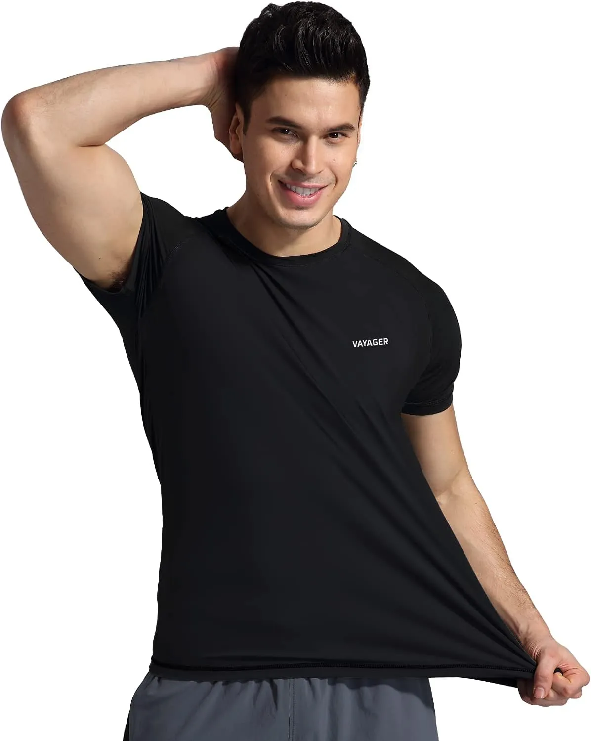 VAYAGER Men's Swim Shirts Rash Guard UPF 50  T Shirts Quick Dry Loose Fit Water Surfing Shirt