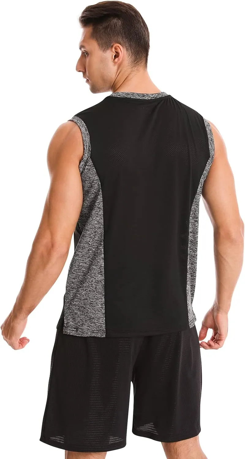 Vislivin Men's 4 Pack Tank Tops Sleeveless Workout Quick Dry Shirts Gym Muscle Shirts Athletic Bodybuilding Tee